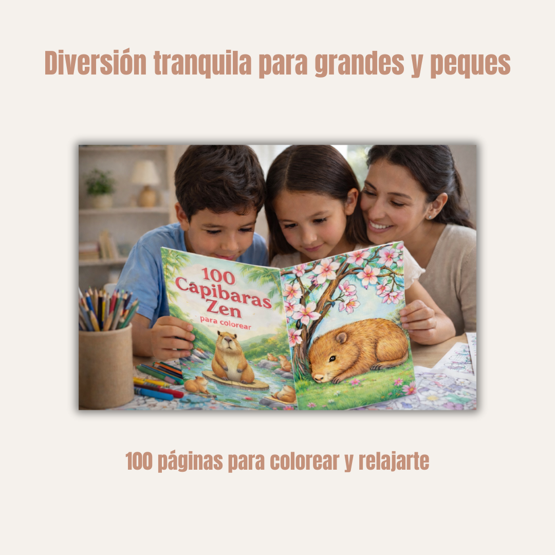 100 Capibaras Zen para Colorear + Audio Relajante y Bonos