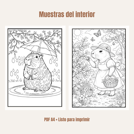 100 Capibaras Zen para Colorear + Audio Relajante y Bonos