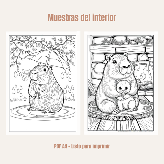🎧 100 Capibaras Zen para Colorear (PDF Imprimible) + Bonos + Audio