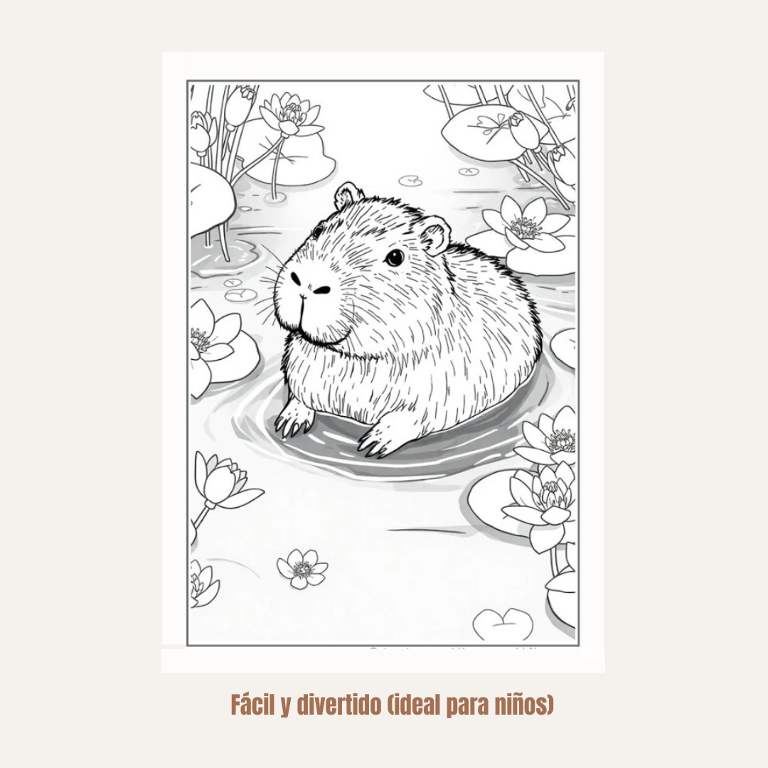 100 Capibaras Zen para Colorear + Audio Relajante y Bonos
